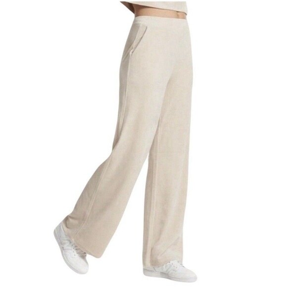 Vuori Womens Haven Wideleg Pants Soft Rib Knit Cream Size Small